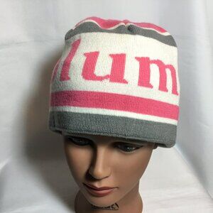 Columbia Omni Heat Beanie Hat Women's One Size Pink/Gray Thermal Knit Spell Out